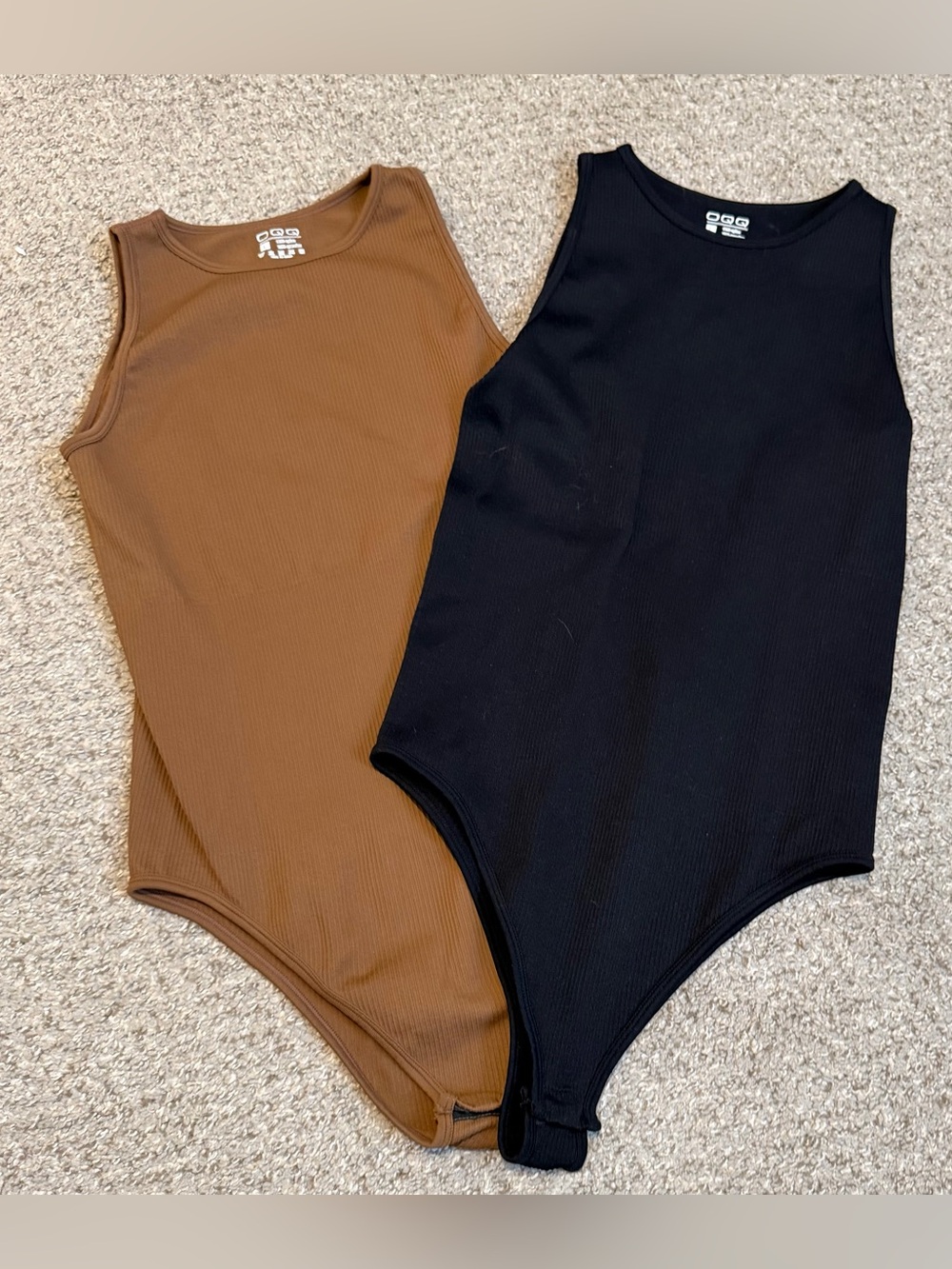 OQQ Ribbed One-Piece Bodysuit- Set of two, one black and one brown Size Large